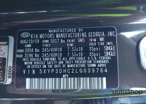 2020 Kia Telluride Ex z USA, uszkodzony, nr VIN 5XYP3DHC2LG039764